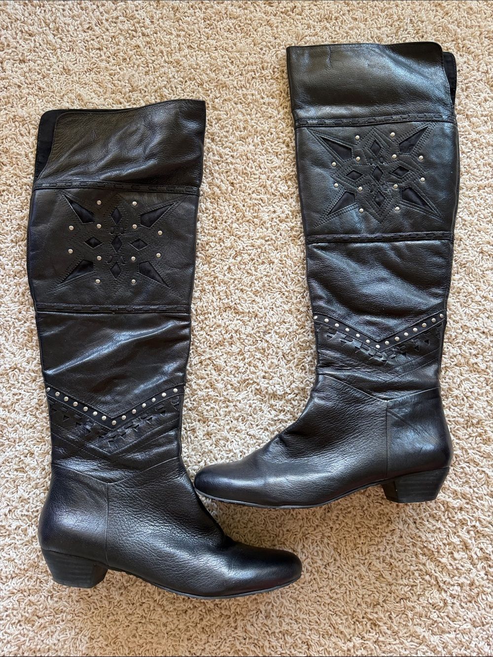 Nine West Black Over-The-Knee Studded Leather Boots